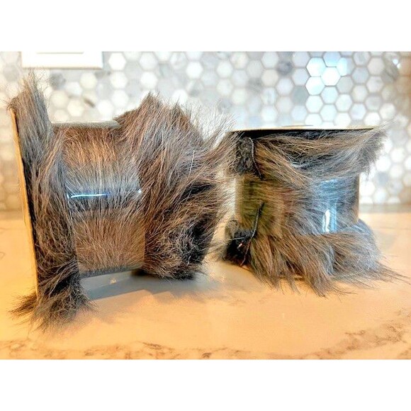 Gray Faux Fur Ribbon Spool  4" X 6" Robert Stanley Collection Brand New Set of 2 - Picture 2 of 5